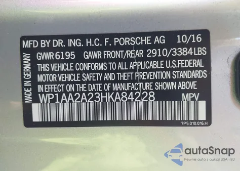 2017 Porsche Cayenne Platinum Edition из США, поврежденный, VIN WP1AA2A23HKA84228